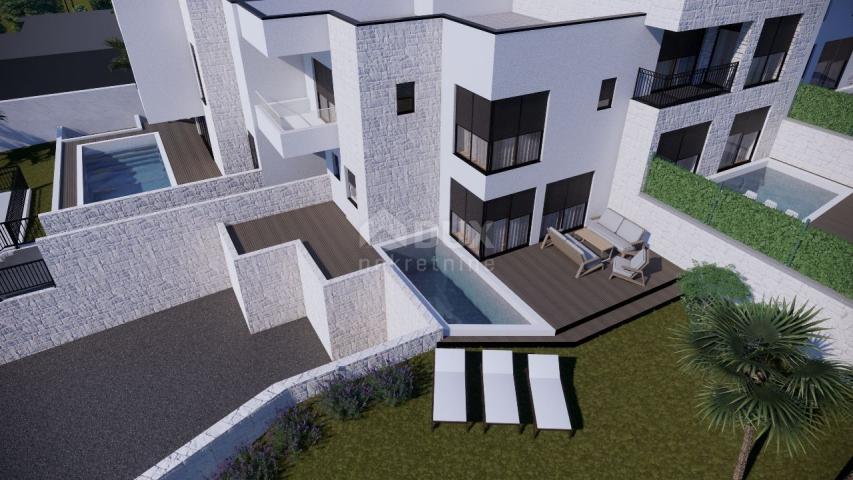 LOVRAN - Luksuzna kuća s bazenom u nizu 100 m od plaže s pogledom na more 