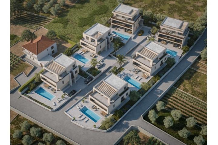 Trogir, građevinsko zemljište s projektom za 6 luksuznih vila s bazenom