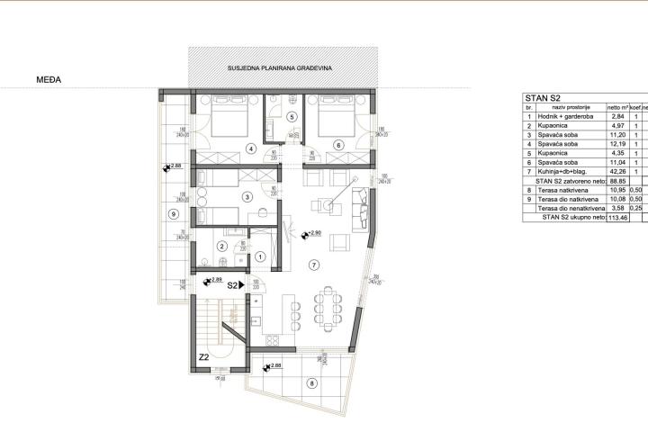 Medulin, širi centar, zgr 8, četverosoban stan S2, u modernoj novogradnji, 1. kat, NKP 102. 76 m2