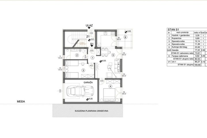 Medulin, širi centar, zgr 7, trosoban stan S1 u prizemlju moderne novogradnje, NKP 78. 78 m2 s vrtom