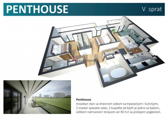 Smart home Penthouse, lux, podno grejanje, terasa