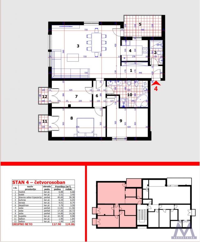 Sremska Kamenica - Popovica, na prodaju nov četvorosoban stan od 124m2 + krovna terasa iznad stana i