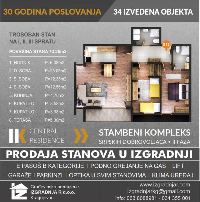 Direktna prodaja stana u izgradnji - Ilije Kolovića br. 31-CENTAR KRAGUJEVCA