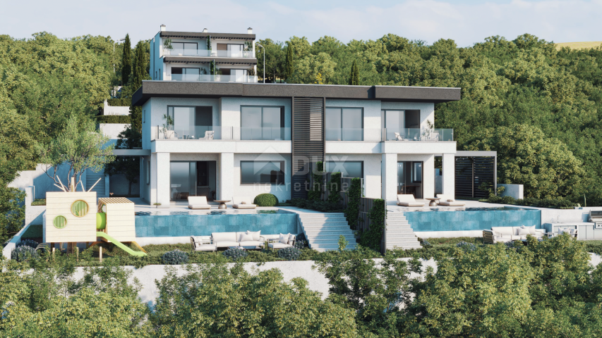 RIJEKA, KOSTRENA – ekskluzivna duplex vila s infinity bazenom, garažom, vrtom, panoramskim pogledom 