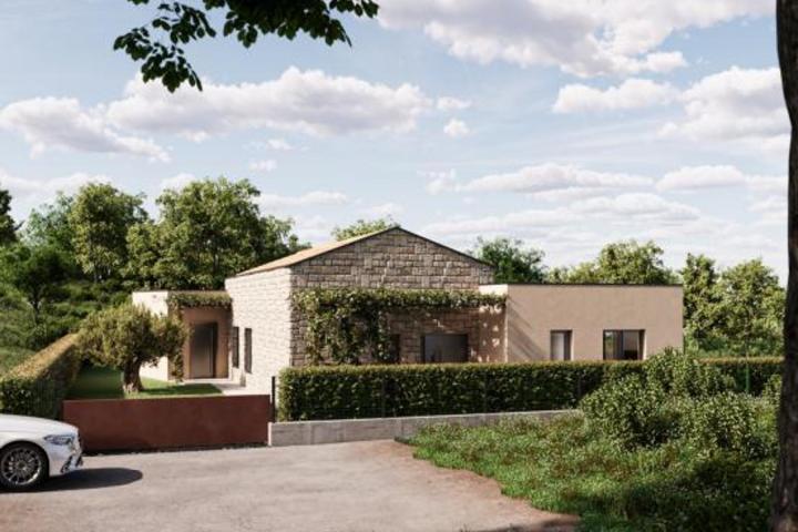 Istra, Žminj - moderna kamena samostojeća kuća s grijanim bazenom 40 m2 , NKP 173 m2
