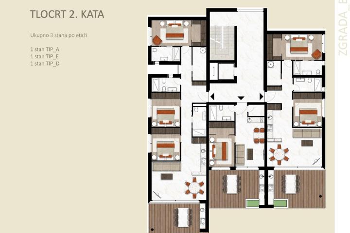 Istra, Novigrad, trosoban stan s terasom na drugom katu NKP 118, 73 m2, moderna novogradnja
