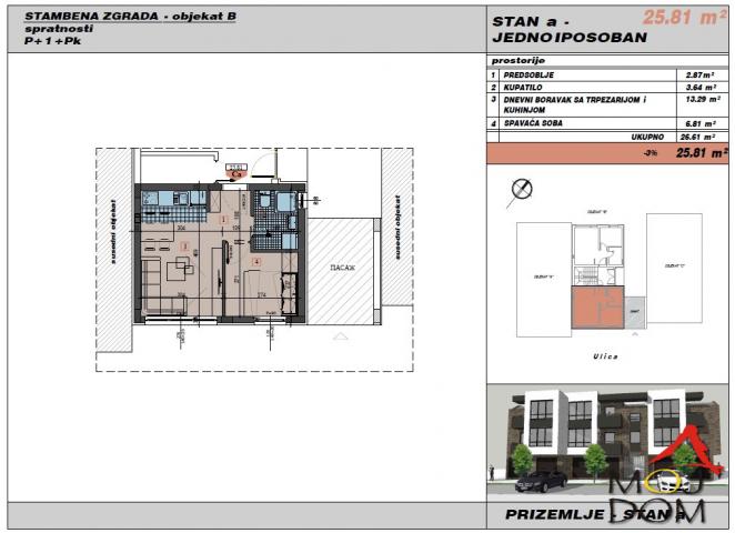 NOVI SAD - ADICE - JEDNOIPOSOBAN STAN - 29 m2 - 61,800€