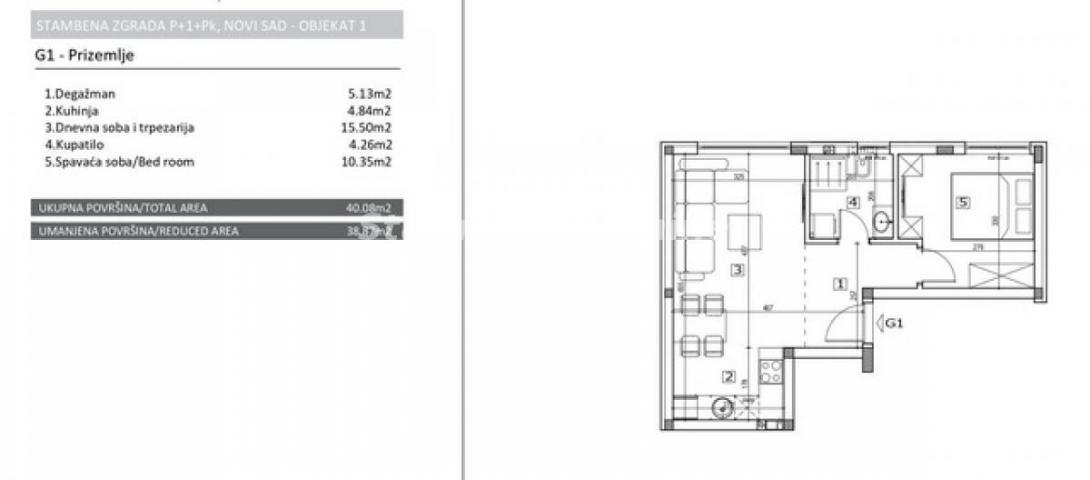 Adice-Lep Jednoiposoban stan 40 m2 u prizemlju-065/385 8880