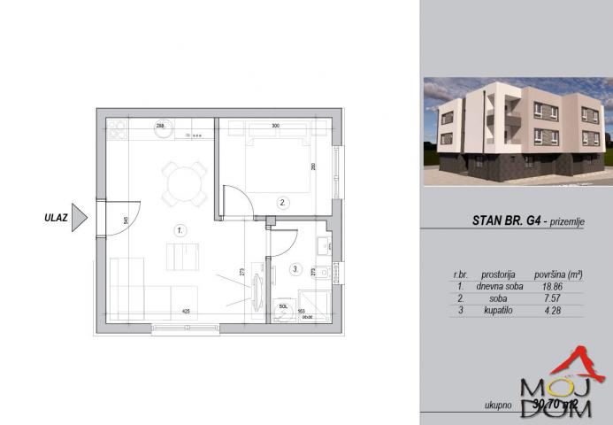 NOVI SAD - ADICE - JEDNOIPOSOBAN STAN - 31 m2 - 55,350€