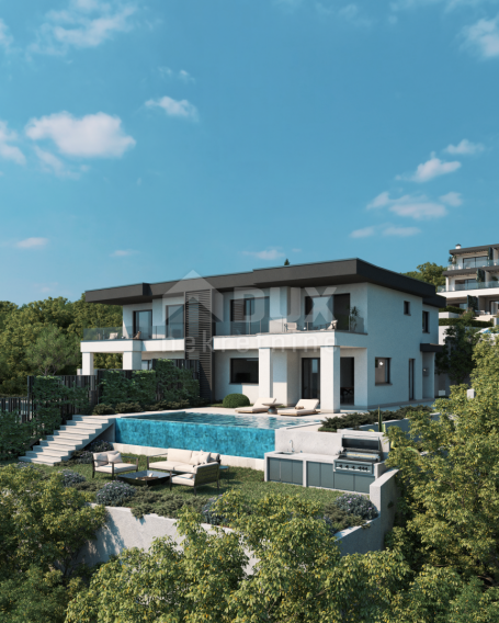 RIJEKA, KOSTRENA – ekskluzivna duplex vila s infinity bazenom, garažom, vrtom, panoramskim pogledom 
