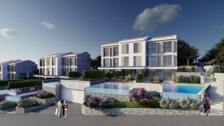 Townhouse in a gated complex in Budva Riviera, panoramic view of the Adriatic