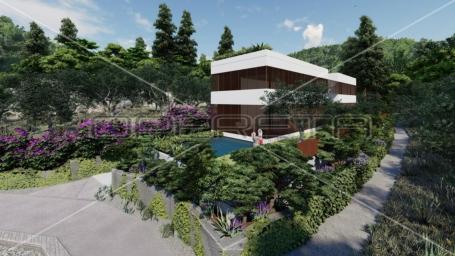 Novogradnja, kuća sa 2 stana i bazenom na krovu, Gršćica, Korčula