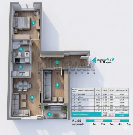 Stan u izgradnji, Kragujevac, Šest topola - 1. sprat, 68,29 m2