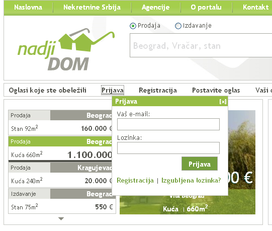 Registracija na NadjiDom.com